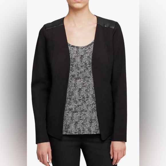 Eileen Fisher Black Leather Trim Ponte Blazer Size S - Picture 1 of 8